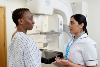 image of a women and nurse at a breast screening